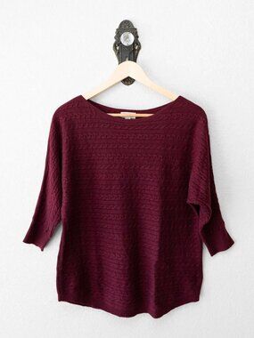 Market & Spruce Sweater Womens M Burgundy Cable Knit Cashmere Silk Dolman Stitch